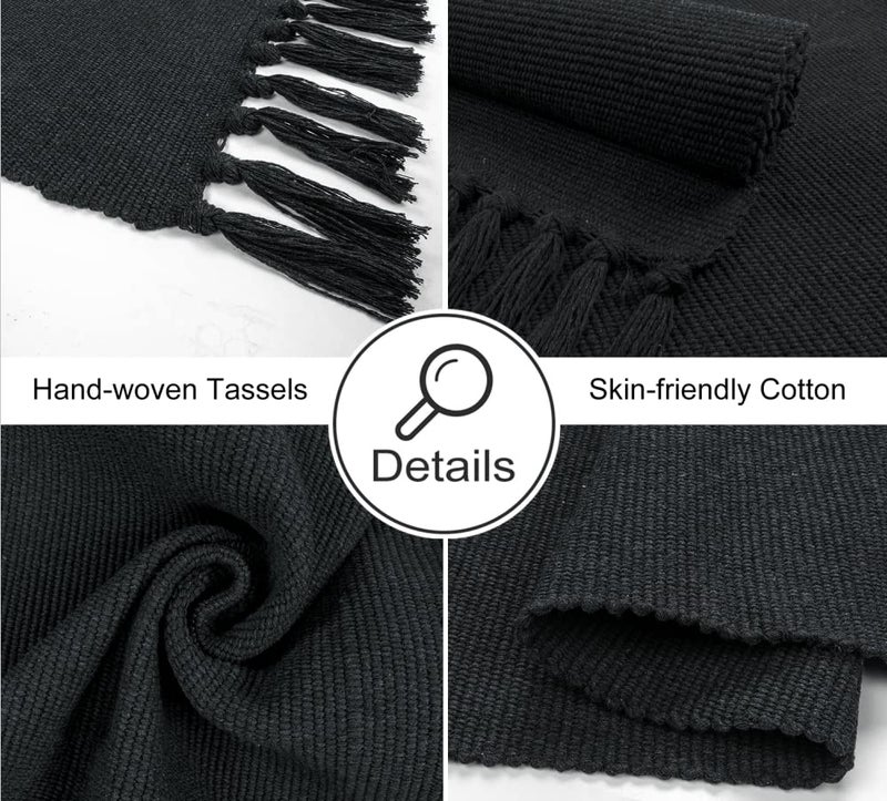 Seavish Black Kitchen Rug, 2x3 Cotton Hand Woven Recycled Throw Rug Runner Braided Entryway Floor Mat for Laundry Room Bathroom Bedroom Dorm - Image 3